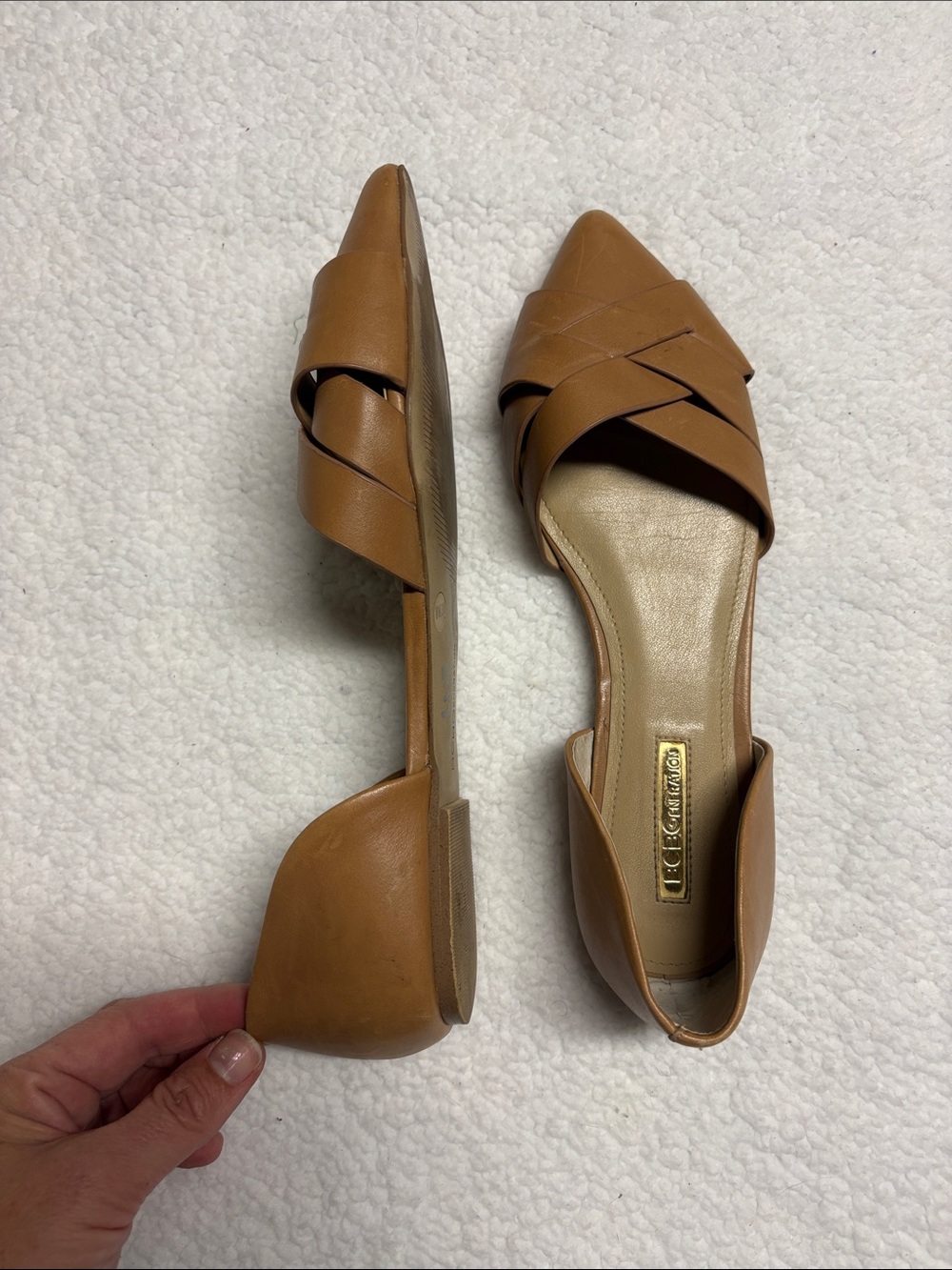 BCBGeneration size 8 Tan Woven Pointed D'Orsay Flats